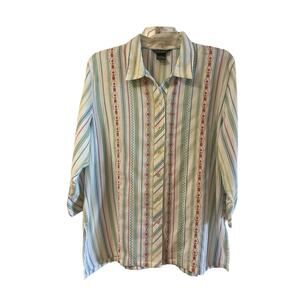 Koret 3/4 Sleeve Embroidered Button Up Cotton Blend Blouse SzL